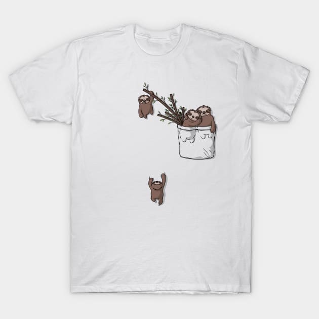 Pocket Sloth Family T-Shirt by Beka